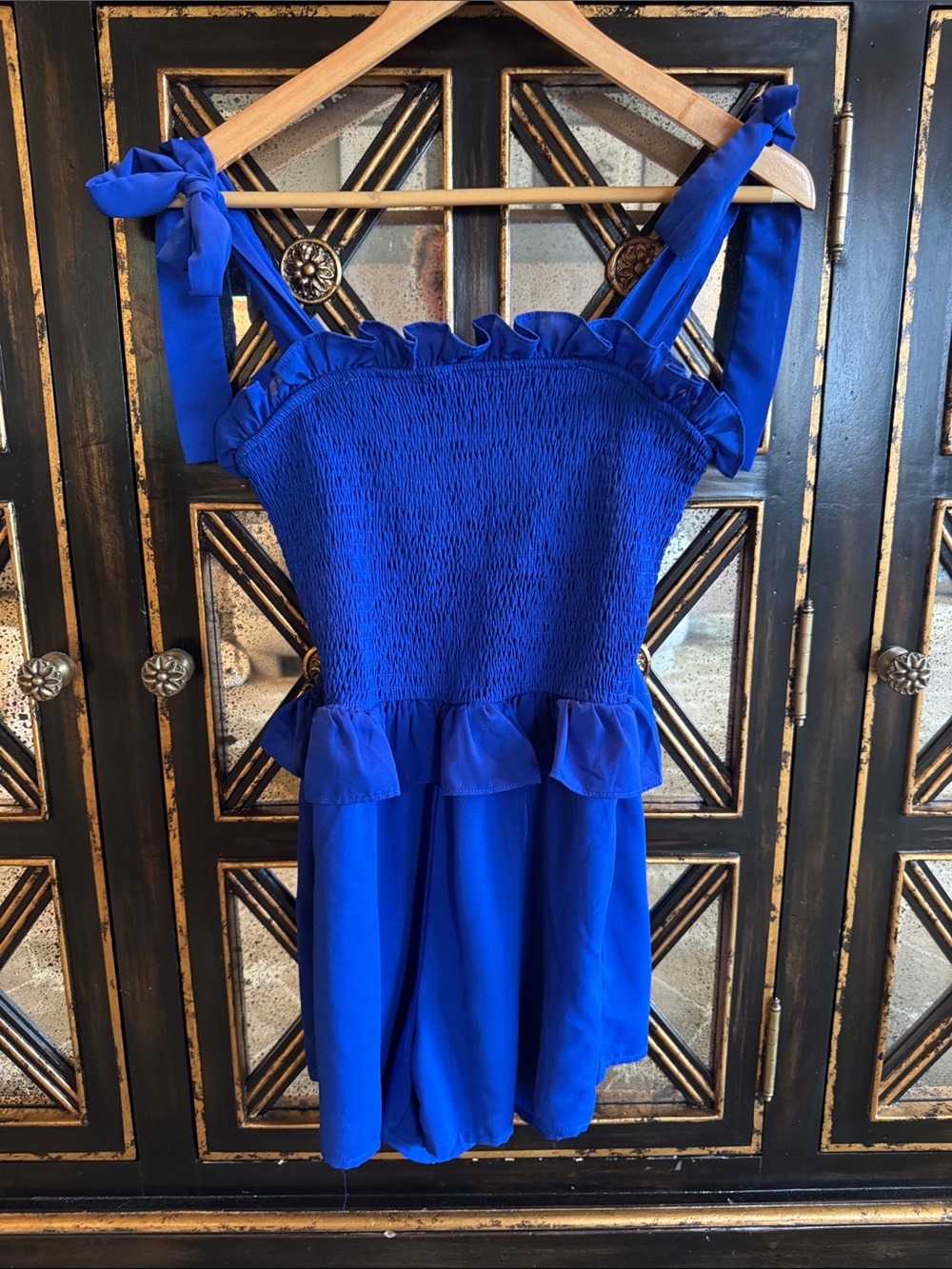 Blue Ruffle Strap Romper